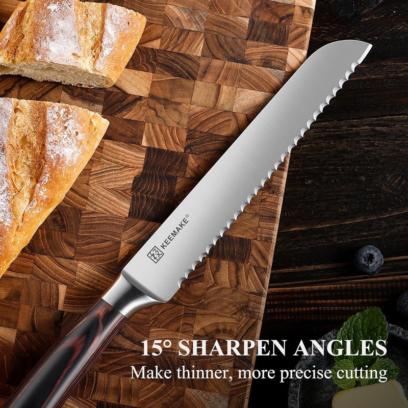 KEEMAKE Bread Knife for Homemade Bread, 8" Sourdough Bread Knife Serrated with Ultra Sharp High Carbon Stainless Steel Blade, Cutting Slicer for Bread Cake Fruit, Ergonomic Handle, Gift Box Included - Image 4